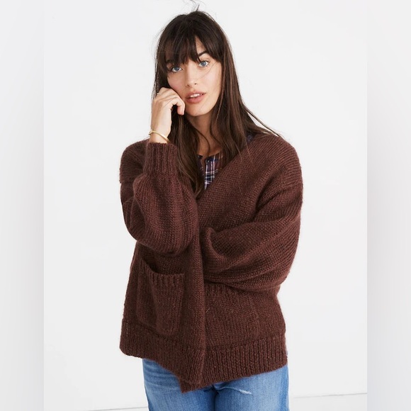 MADEWELL | burgundy Balloon-Sleeve Cardigan Sweater - Picture 3 of 10